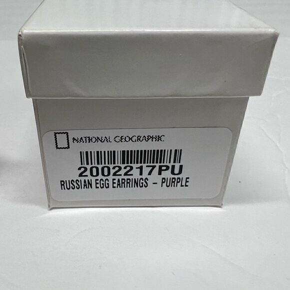 Earring’s National Geographic Oval Shaped Purple Clear Stone Gold Tone Fish Hook - Picture 4 of 5